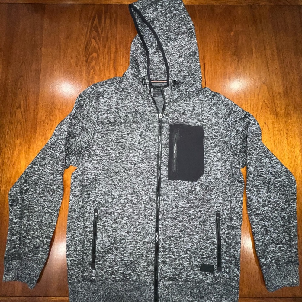 Abercrombie & Fitch Men's Marled Gray Zip Hoodie with Chest Pocket